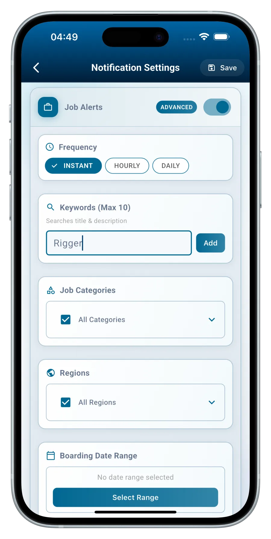 Notification settings screen